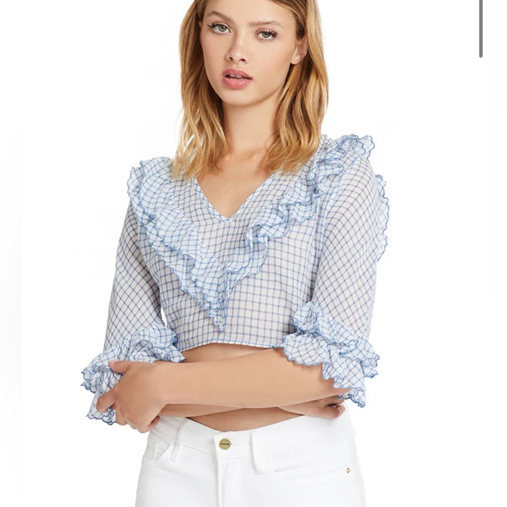 LoveShackFancy - Blue Checkered Ruffle Cropped Women's Top